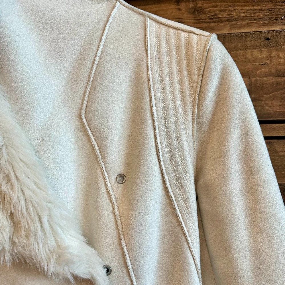 Armani Exchange White/Cream Suede & Faux Fur Jacket Coat